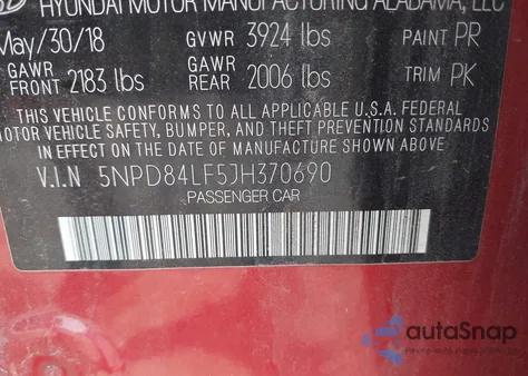 2018 Hyundai Elantra Sel из США, поврежденный, VIN 5NPD84LF5JH370690